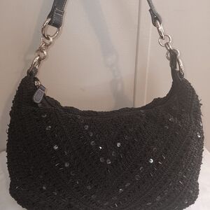 Black Sequin Crochet Hobo Bag - Unbranded